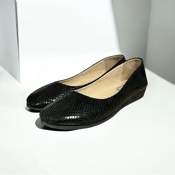 🌻NEW French Sole NY Black LeatheSnake Print "Zeppa" Slip-on Short Wedges Size 6 - Picture 6 of 10